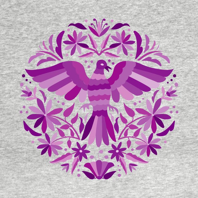 Flying Bird - Mexican Otomí Stamp Design in Purple Shades by Akbaly by Akbaly